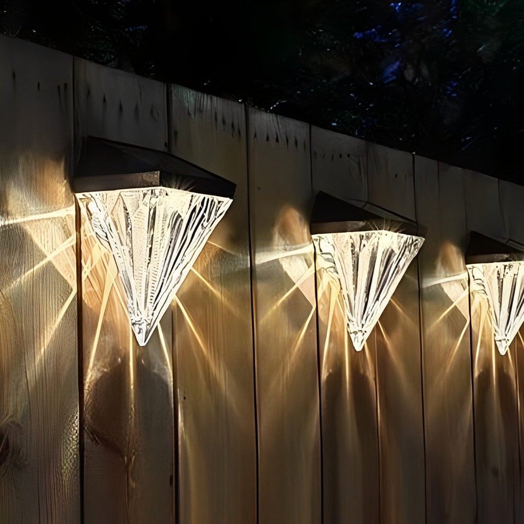 2PCS Geometric LED Waterproof Black Solar Wall Lamp Outdoor Wall Lights Fixture - Lumpaz