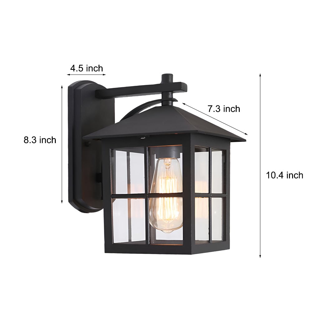 Antique Lantern Shaped Glass Waterproof Black Modern Wall Sconce Lighting - Lumpaz