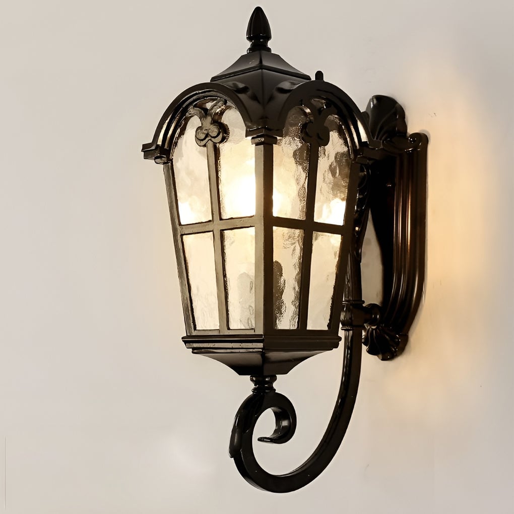Waterproof Vintage Lantern Shaped Black Retro Outdoor Plug in Wall Lamp - Lumpaz