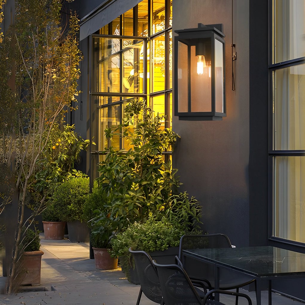 Waterproof Rectangular Glass Black Industrial Outdoor Wall Lamp Exterior Lights - Lumpaz