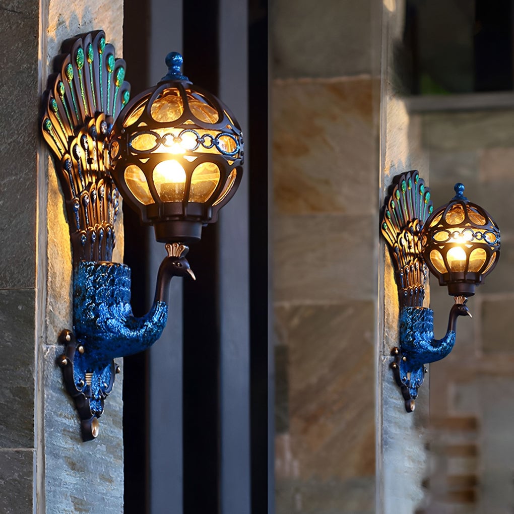 Waterproof Retro Peacocks Aluminum European Style Outdoor Wall Light - Lumpaz