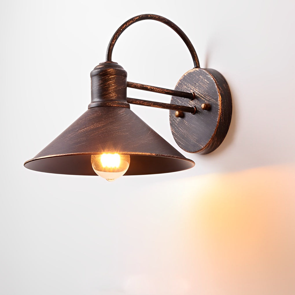 Retro Conical Iron Waterproof Industrial Style Outdoor Wall Lamp Exterior Lights - Lumpaz