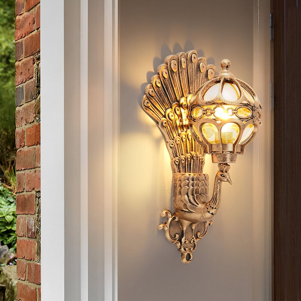 Waterproof Retro Peacocks Aluminum European Style Outdoor Wall Light - Lumpaz