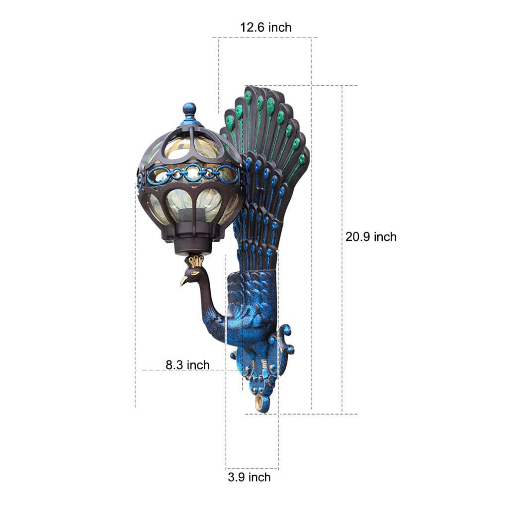 Waterproof Retro Peacocks Aluminum European Style Outdoor Wall Light - Lumpaz