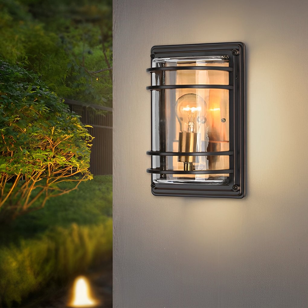 Vintage Aluminum Brown Glass Waterproof Modern Outdoor Wall Light - Lumpaz