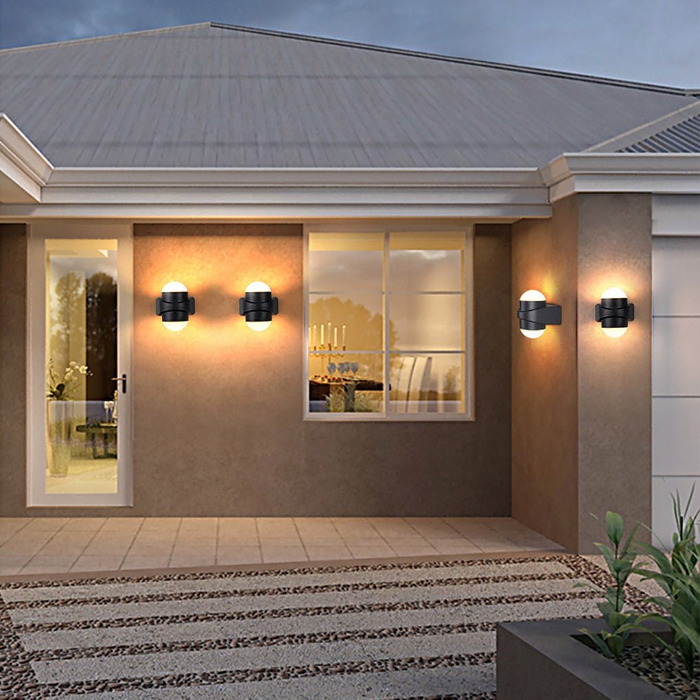 Round Waterproof LED Black Modern Up and Down Lights Outdoor Wall Sconces - Lumpaz