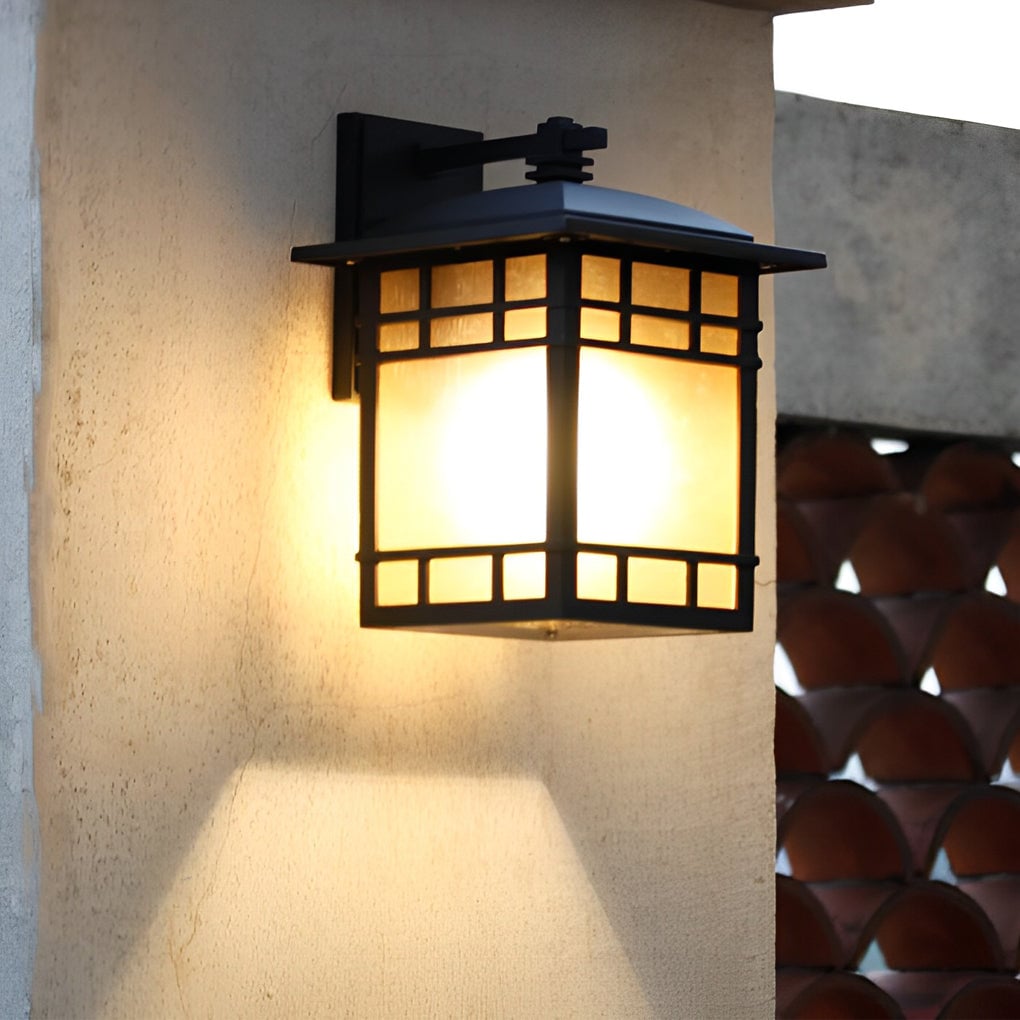 Square Retro Waterproof Yellow Glass Shade Vintage Outdoor Wall Lights - Lumpaz