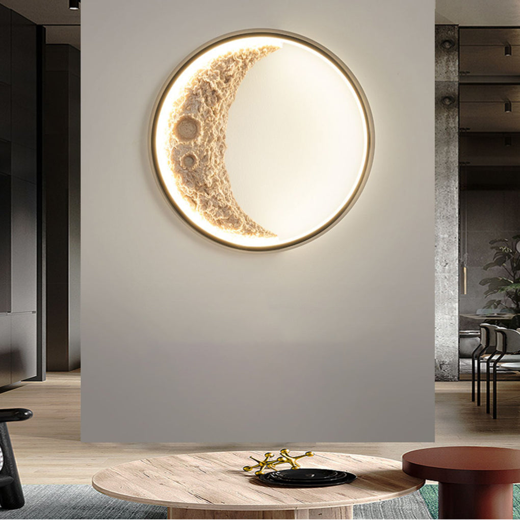 Round Creative Moon Resin Lunar Texture Waterproof Outdoor Wall Lights - Lumpaz