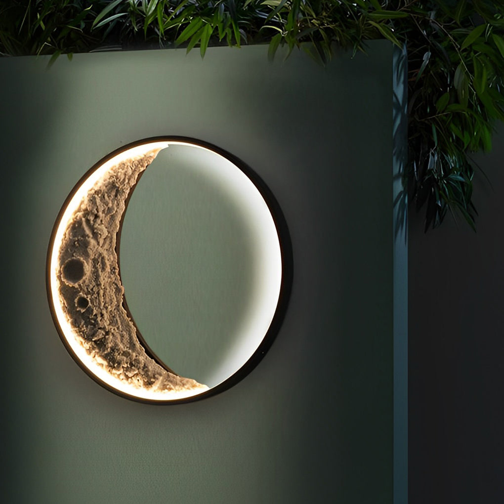 Round Creative Moon Resin Lunar Texture Waterproof Outdoor Wall Lights - Lumpaz