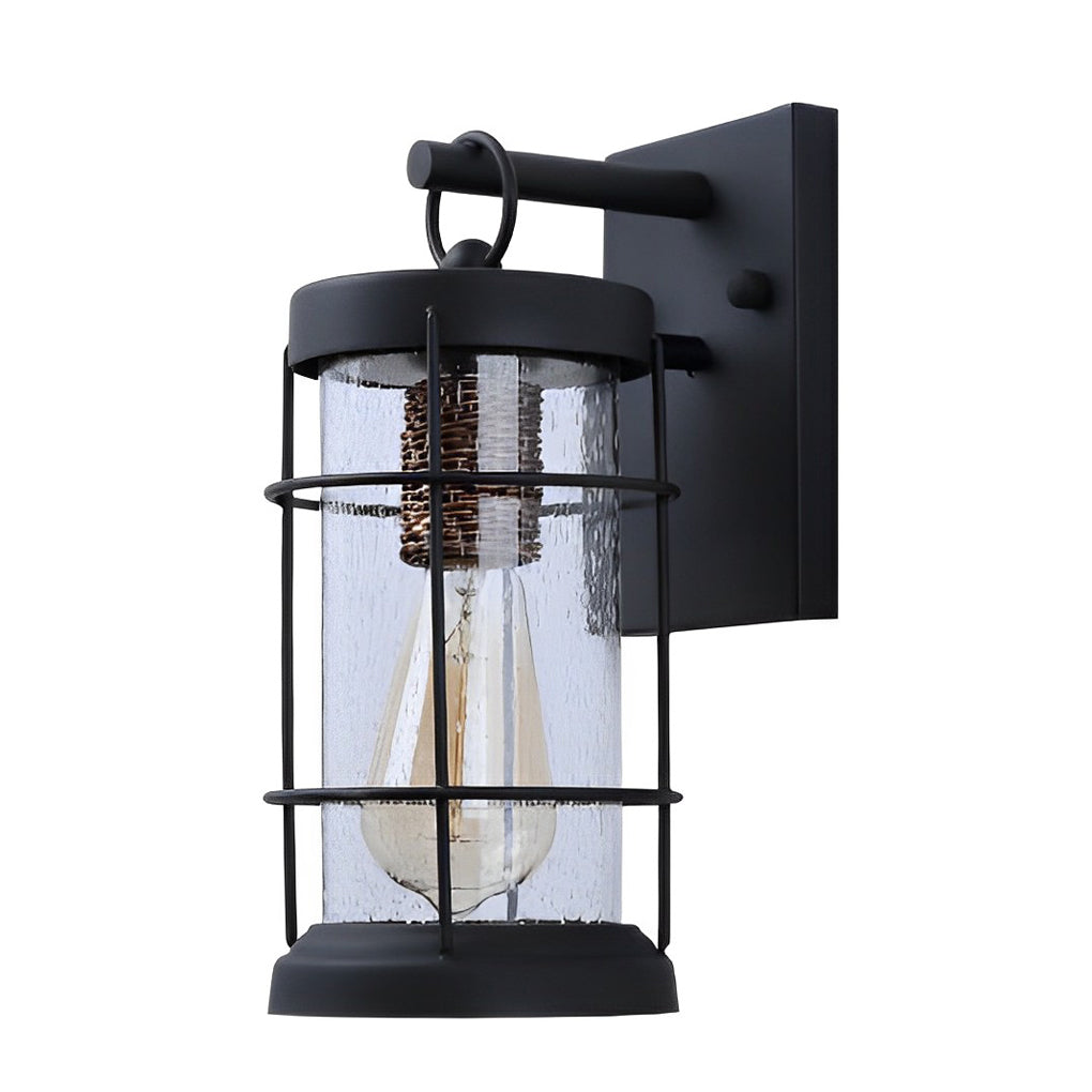 Waterproof Iron Glass Lantern Black Retro Rustic Exterior Wall Lights - Lumpaz