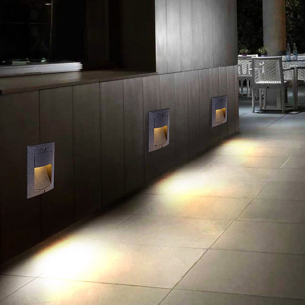 Rectangle Waterproof LED Black Modern Outdoor Step Lights Recessed Stair Sconces - Lumpaz