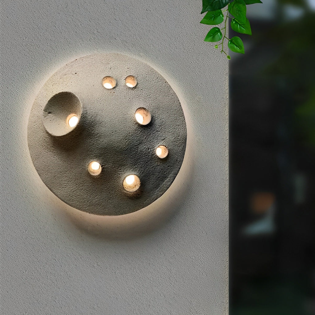 Round Creative Cement Lunar Crater Waterproof LED Outdoor Wall Lamp - Lumpaz