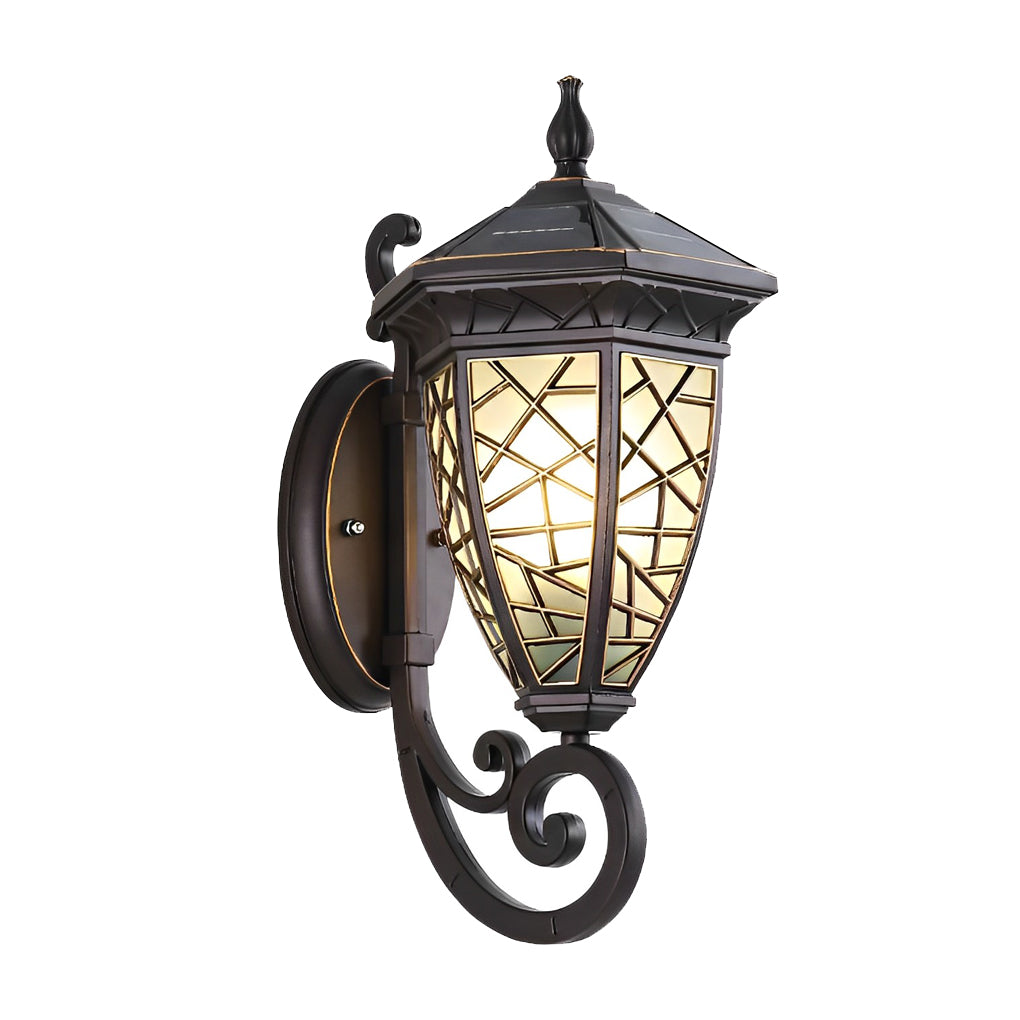 Retro Pattern Waterproof Black American Style Solar Powered Wall Lamp - Lumpaz