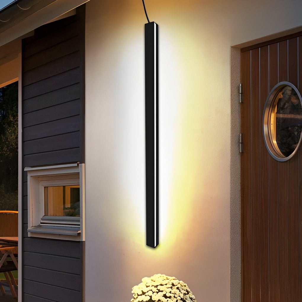 Minimalist Long Strip LED Waterproof Black Modern Solar Wall Sconce Lighting - Lumpaz