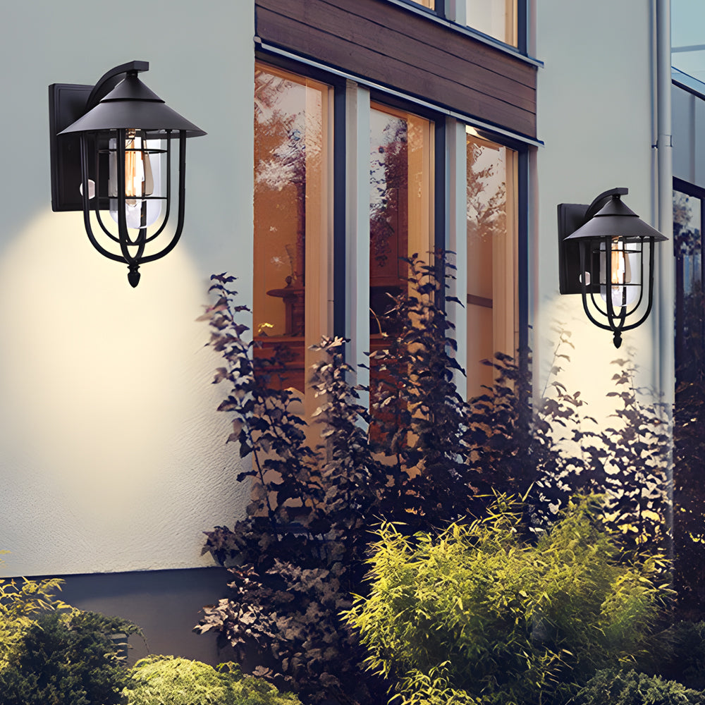 Waterproof Retro Iron Glass Motion Sensor Black Modern Outdoor Wall Lights - Lumpaz