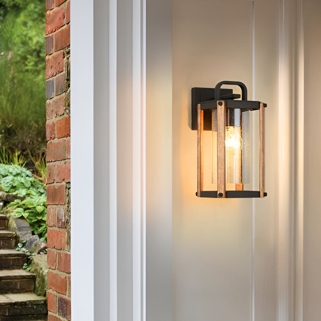 Lantern Shaped Waterproof Glass Black Industrial Outdoor Wall Sconce Lighting - Lumpaz