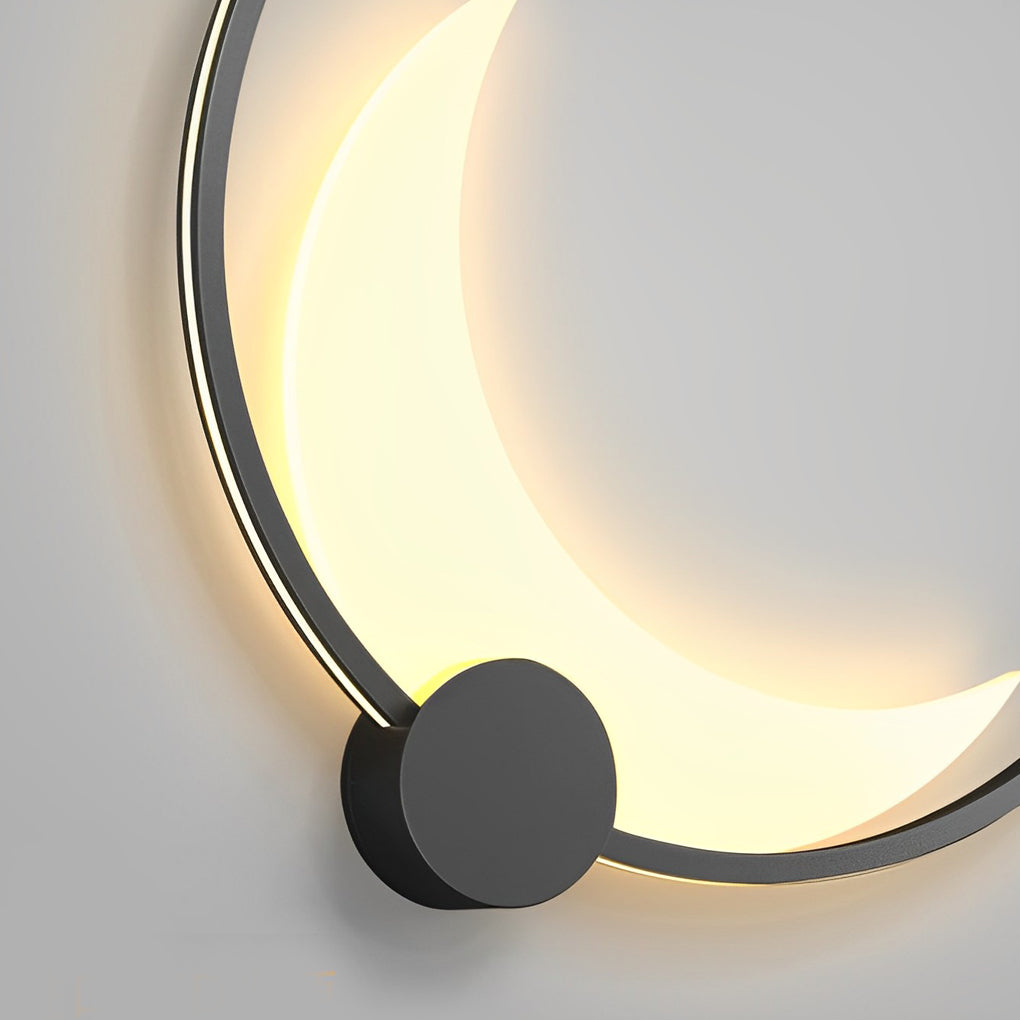 Round Moon Waterproof Black LED Wall Sconce Lighting Outdoor Wall Lamp - Lumpaz