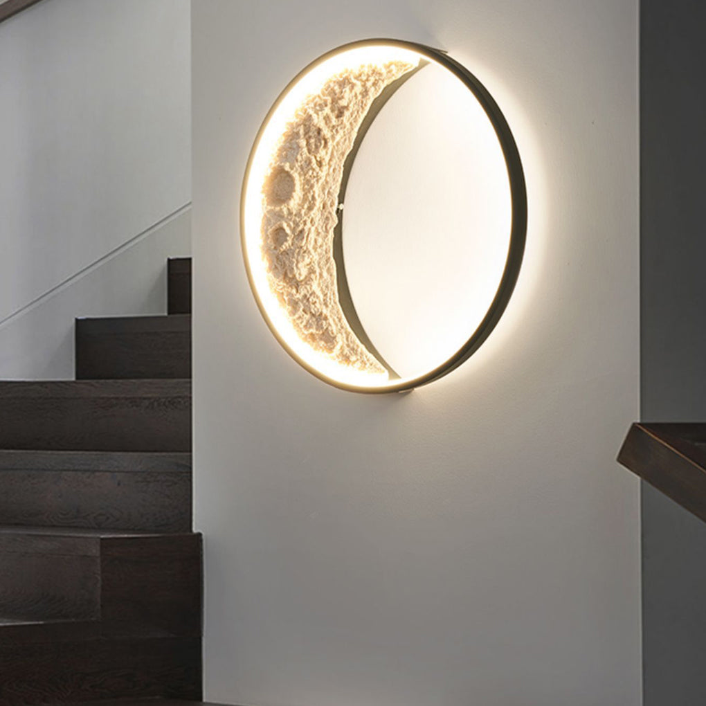 Round Creative Moon Resin Lunar Texture Waterproof Outdoor Wall Lights - Lumpaz