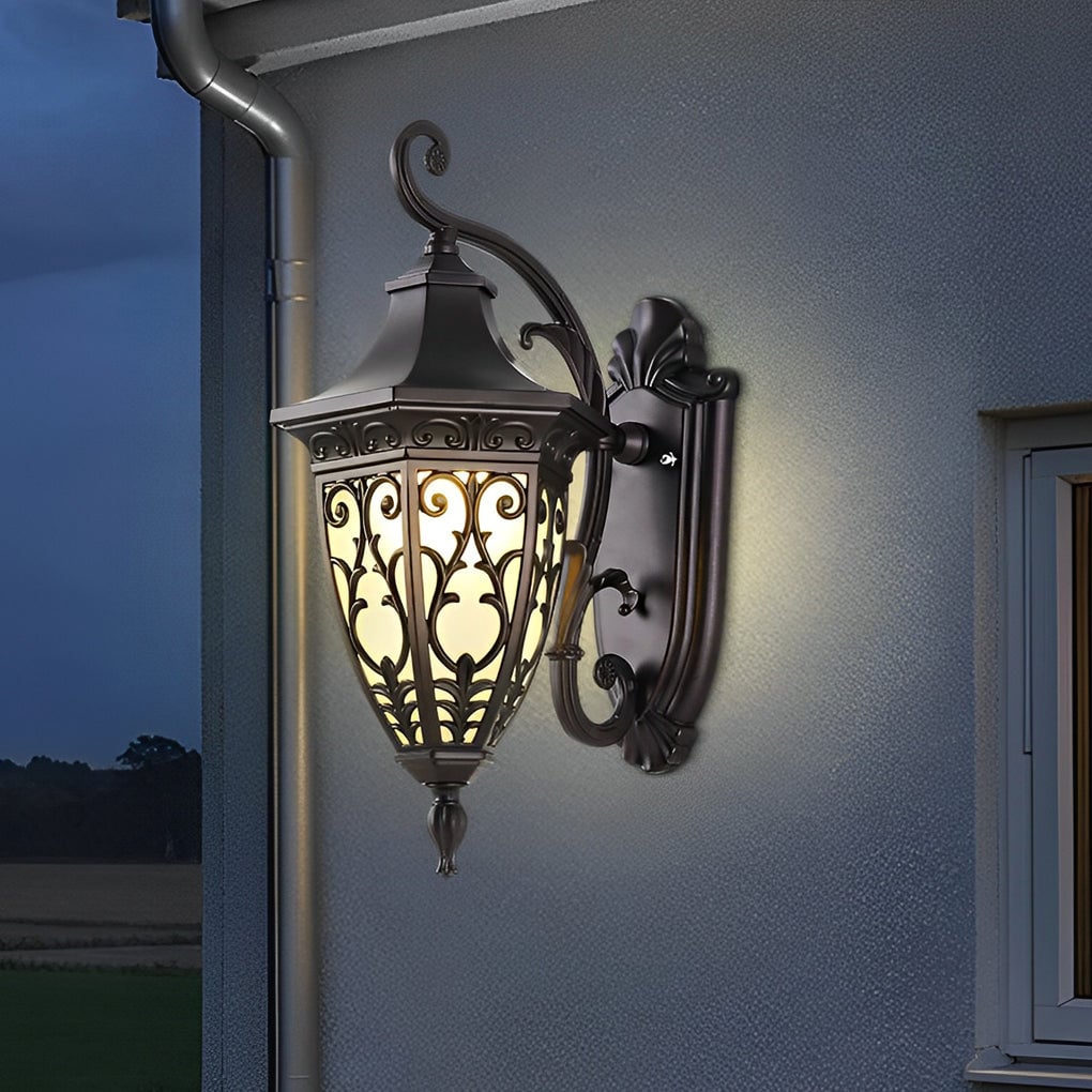 Vintage Flower Pattern Waterproof Black American Style Solar Wall Lamp - Lumpaz