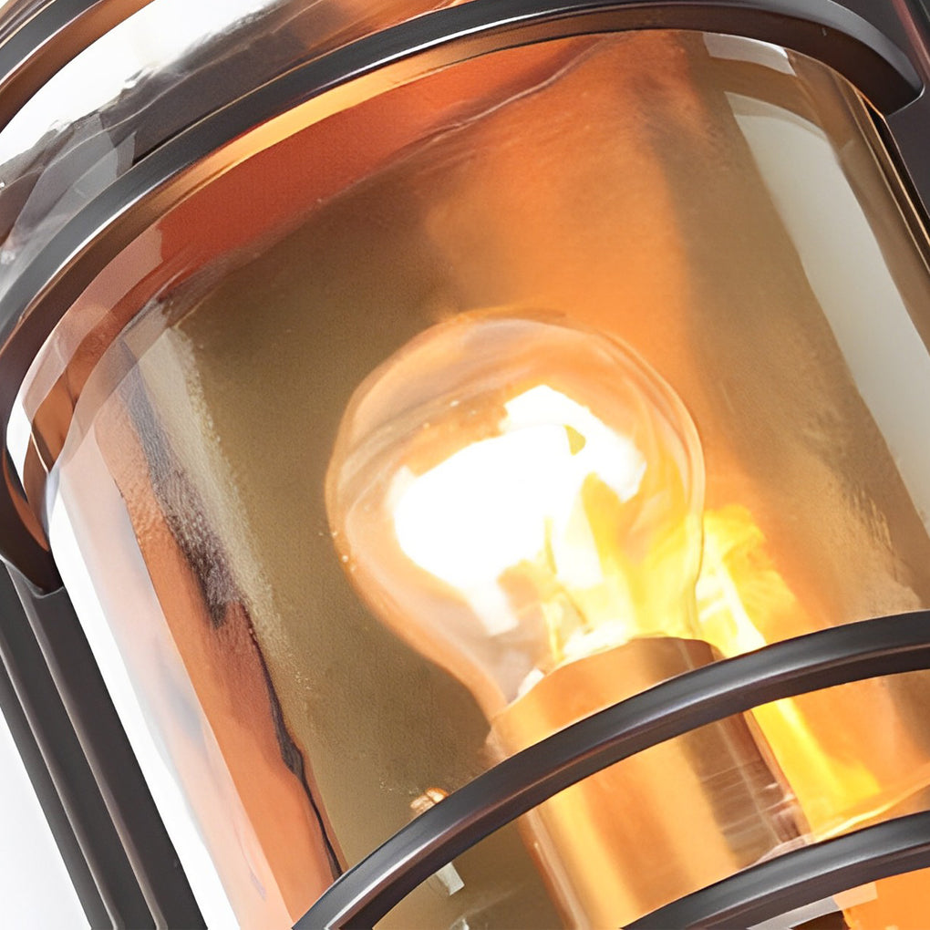 Vintage Aluminum Brown Glass Waterproof Modern Outdoor Wall Light - Lumpaz