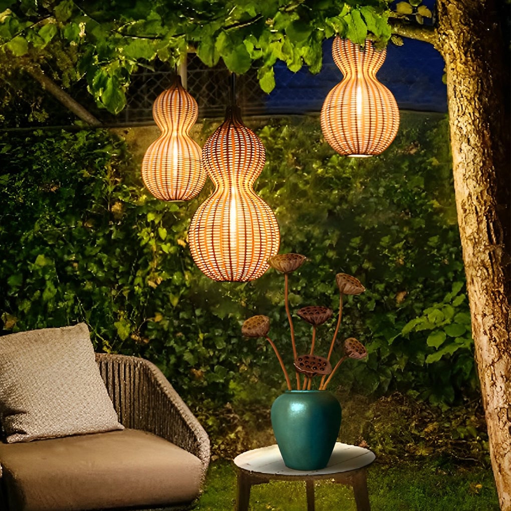 Rattan Gourd Waterproof Retro Outdoor Chandelier Porch Lights Wall Lamp - Lumpaz