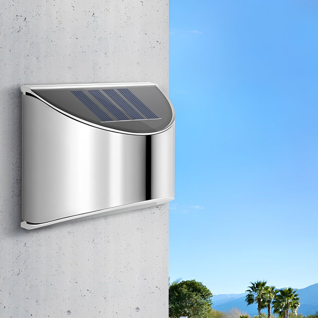 Stainless Steel Minimalist Waterproof Silver Modern Solar Wall Lamp - Lumpaz