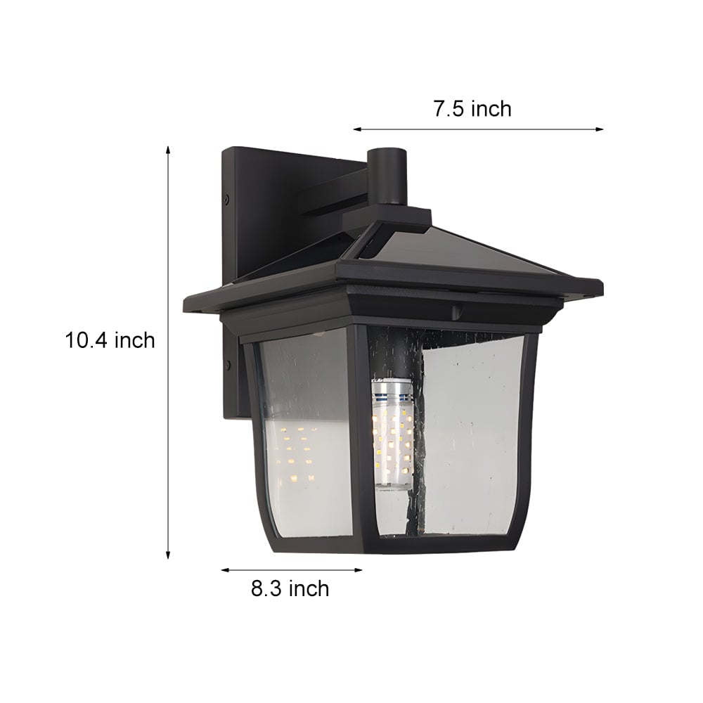 Square Waterproof Aluminum Glass Black Retro Solar Outdoor Wall Lights - Lumpaz
