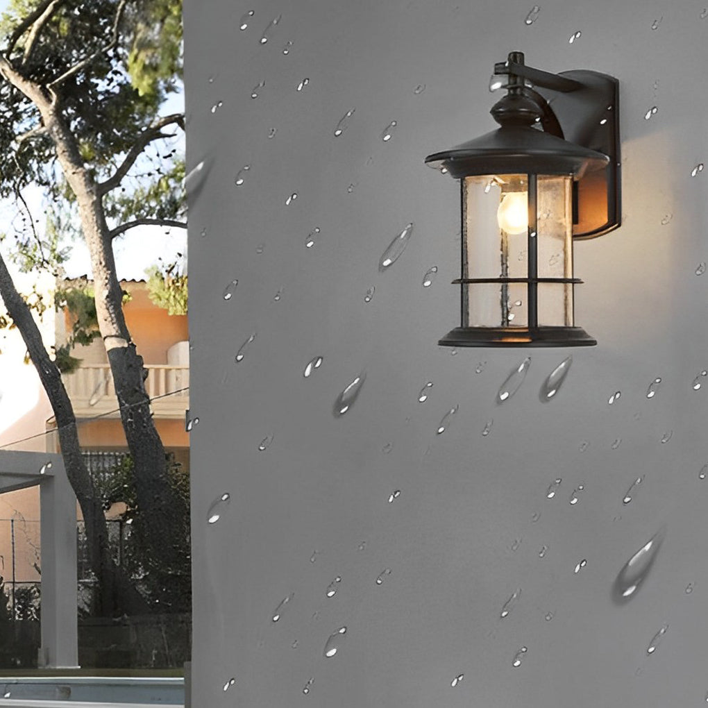 Retro Aluminum Glass LED Waterproof Black American Garden Wall Lamp - Lumpaz