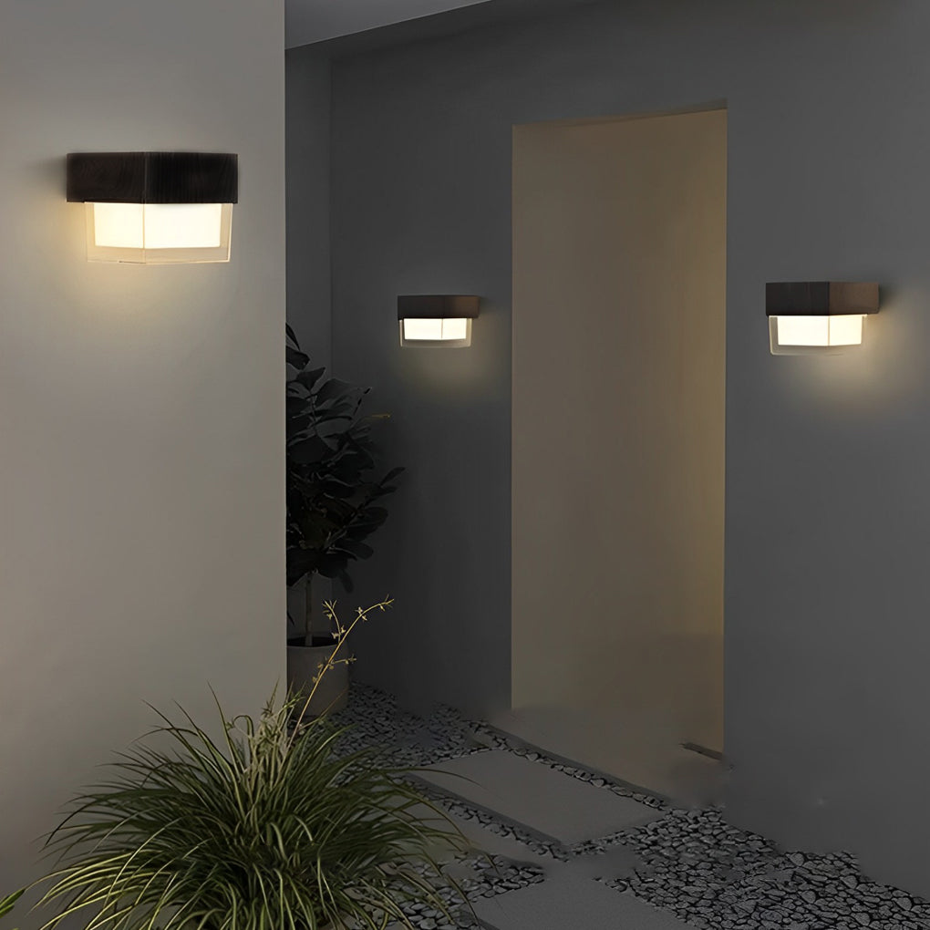Square Round Waterproof LED Black Minimalist Solar Outdoor Wall Lights - Lumpaz