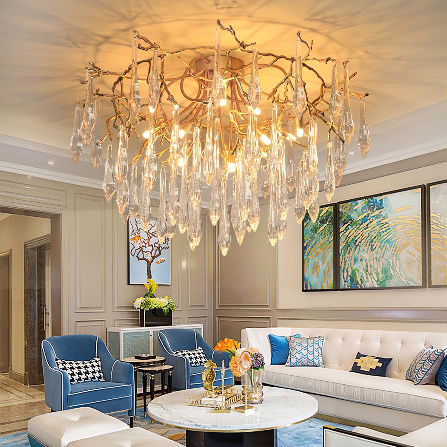 Teardrop Round Crystal Ceiling Lamp - Lumpaz