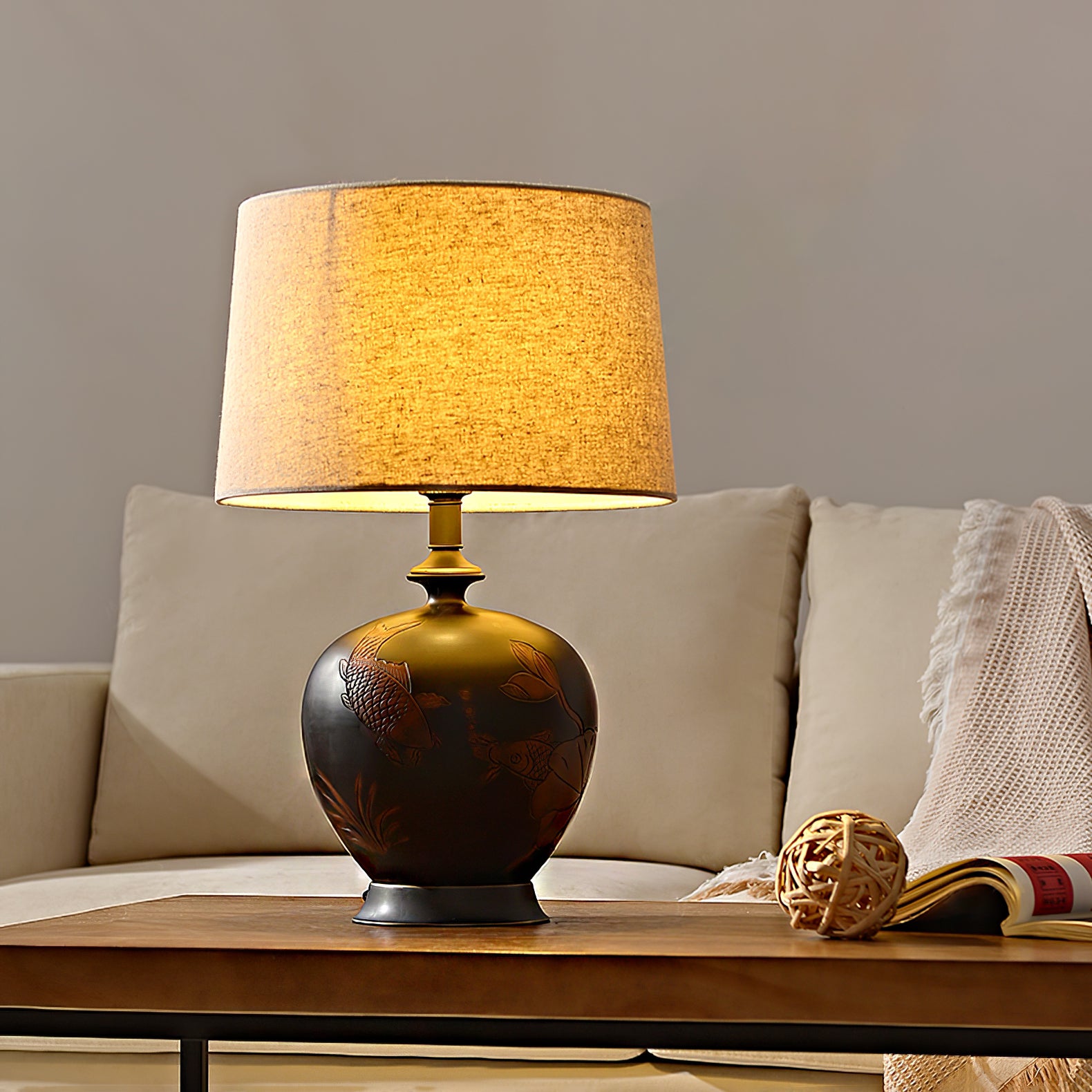 Fish Motif Ceramic Table Lamp - Lumpaz