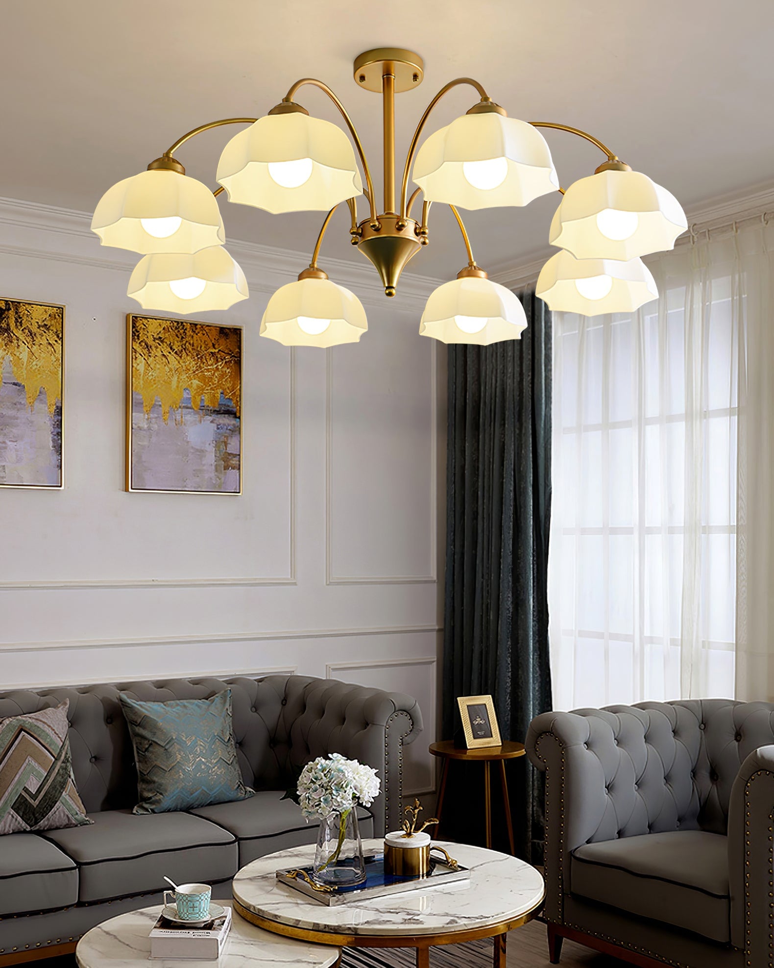 Frosted Glass Bell Chandelier - Lumpaz