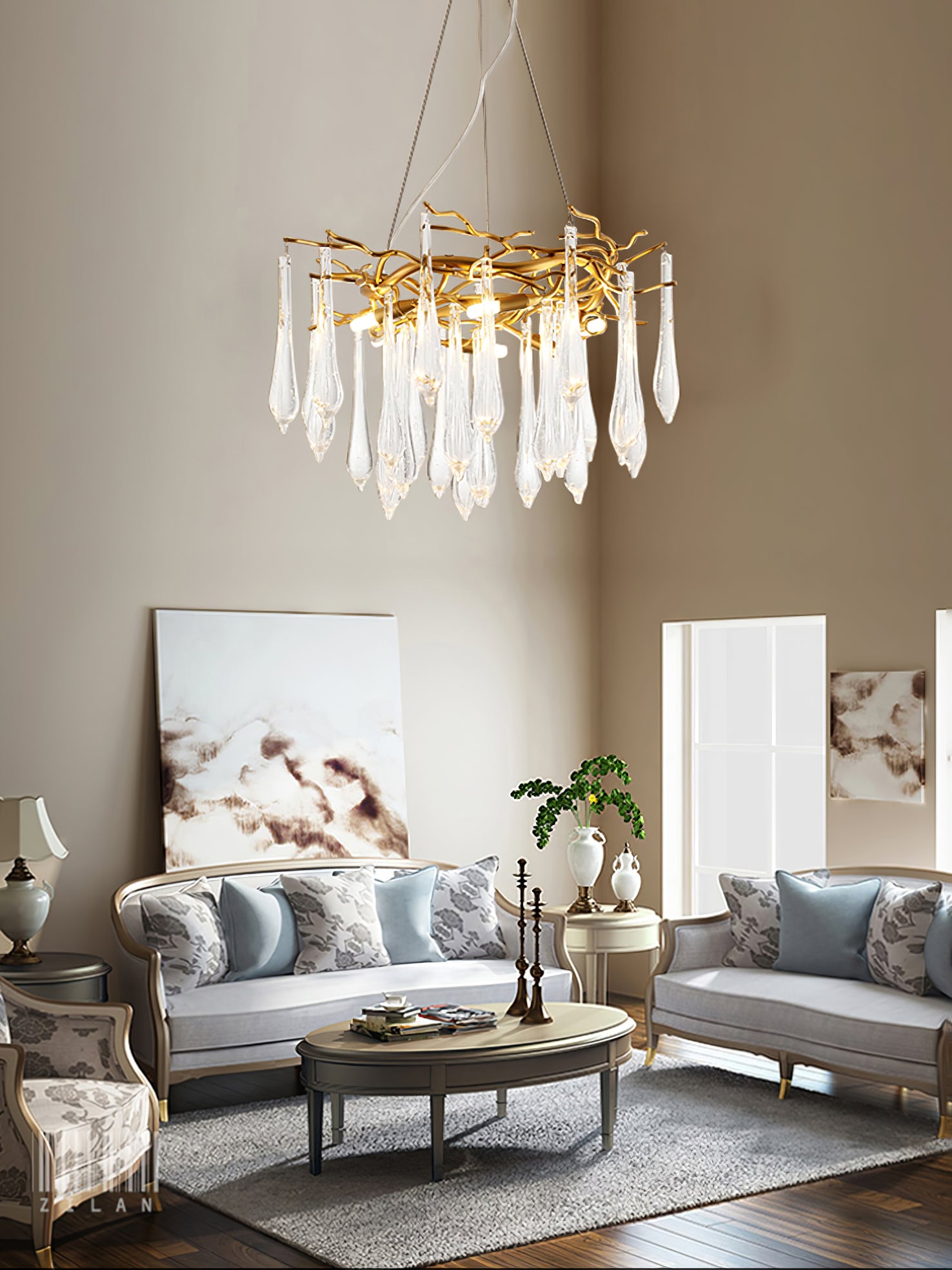 Teardrop Round Crystal Chandelier - Lumpaz