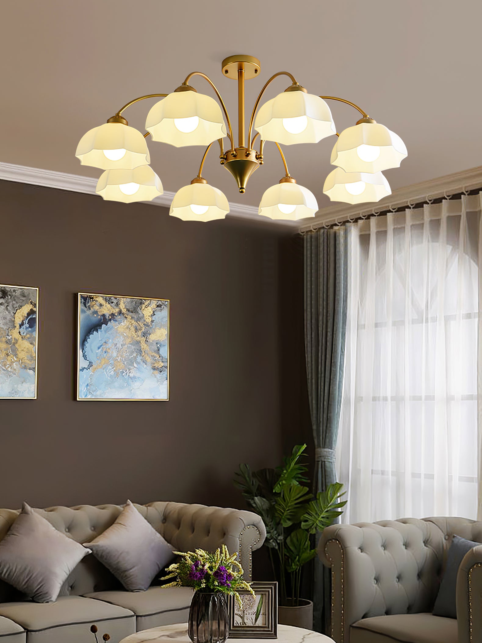 Frosted Glass Bell Chandelier - Lumpaz