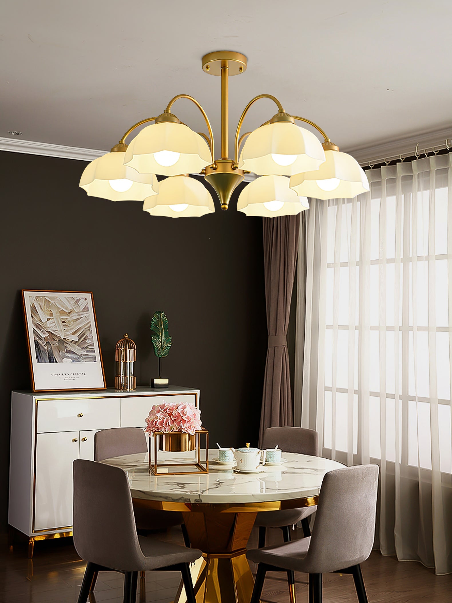 Frosted Glass Bell Chandelier - Lumpaz