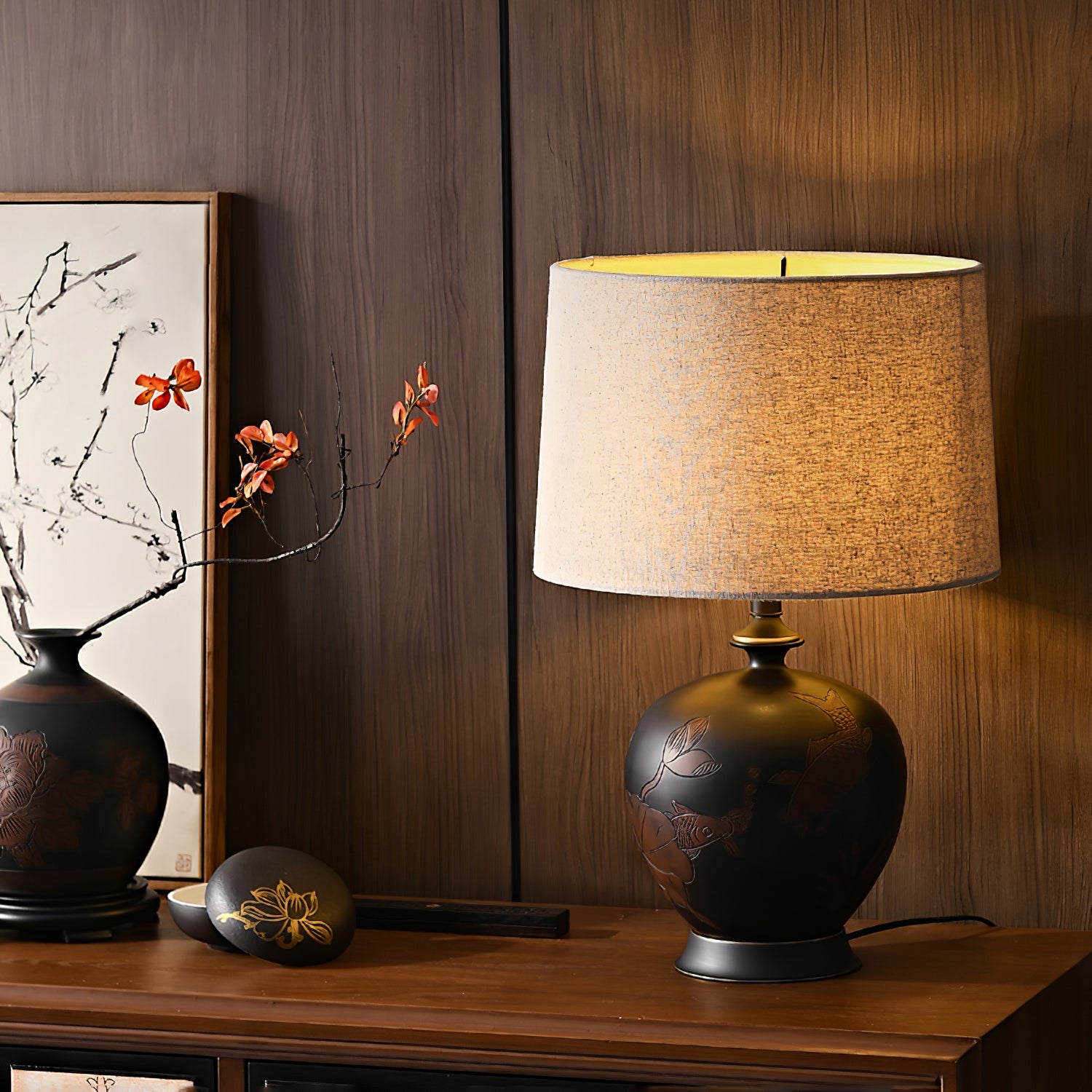 Fish Motif Ceramic Table Lamp - Lumpaz