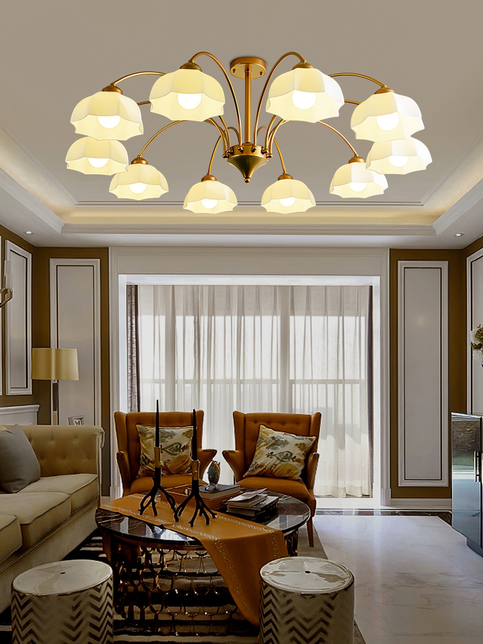 Frosted Glass Bell Chandelier - Lumpaz