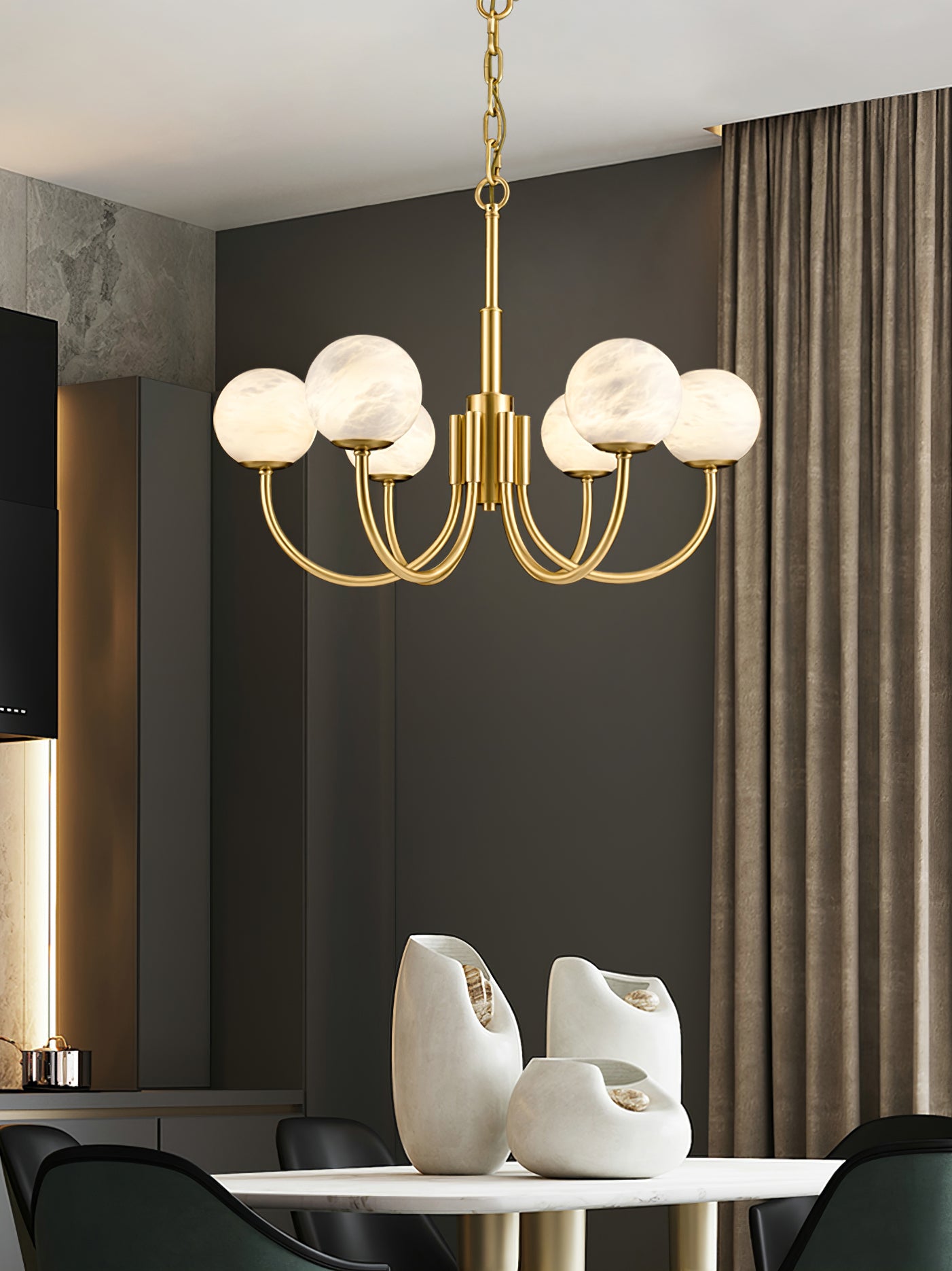 Brass Alabaster Round Chandelier - Lumpaz