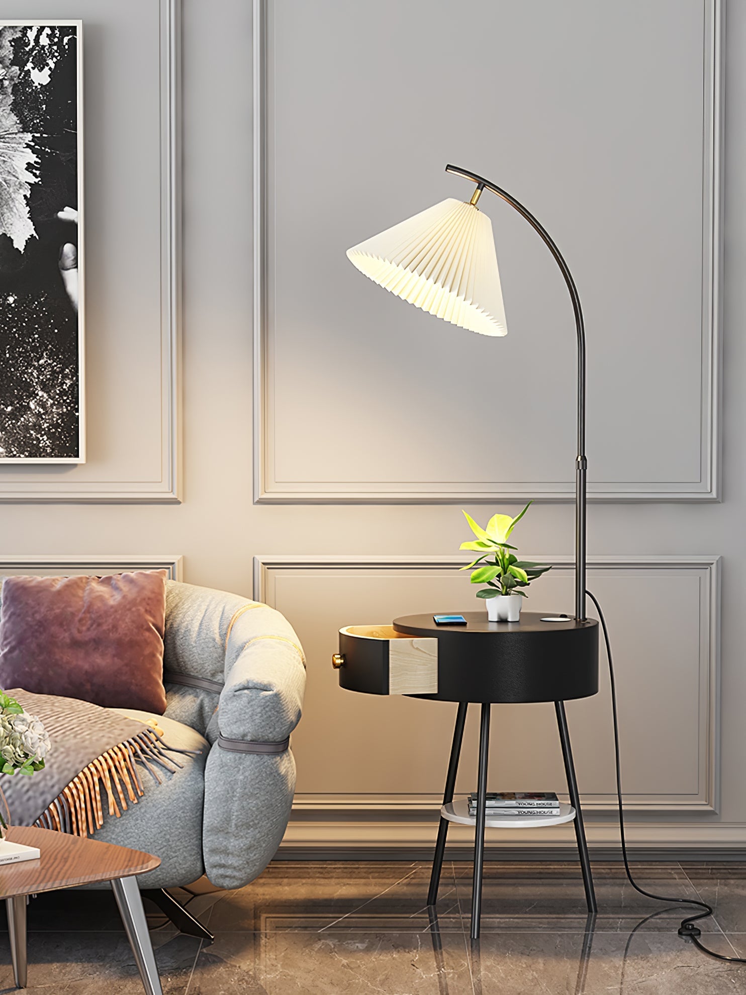 Pleated Fabric Drawer Floor Lamp - Lumpaz