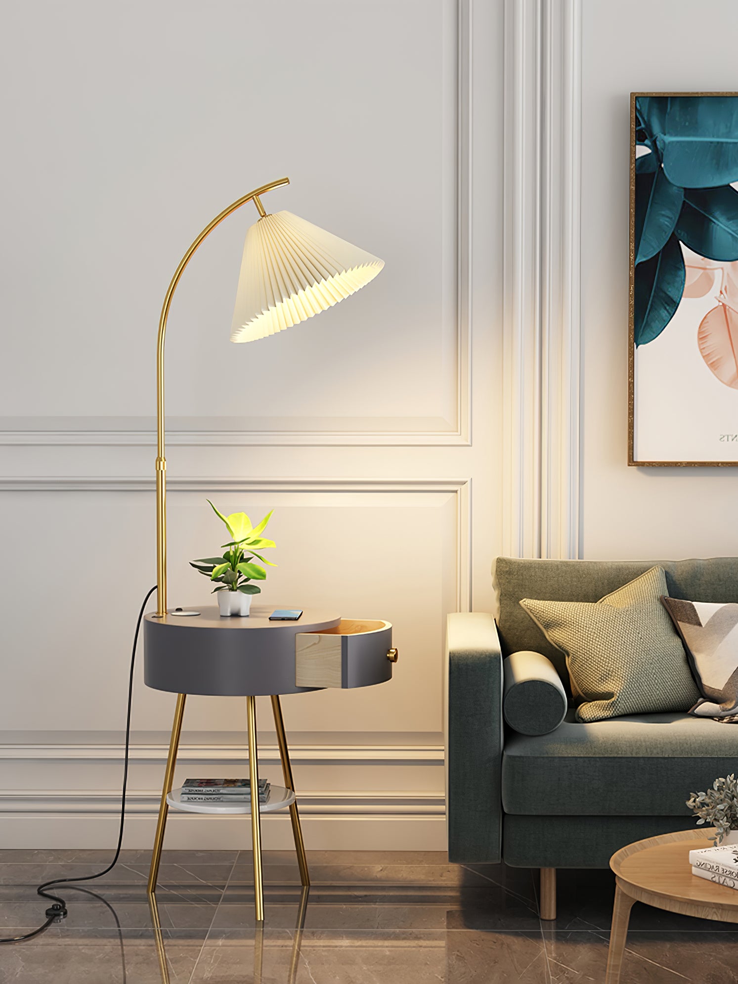 Pleated Fabric Drawer Floor Lamp - Lumpaz