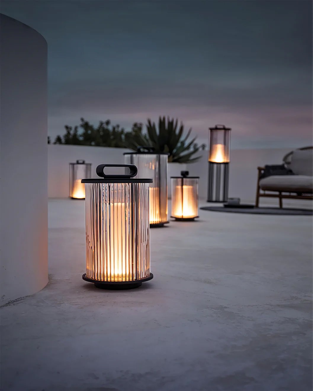 Line Glass Lantern Solar Table Lamp - Lumpaz