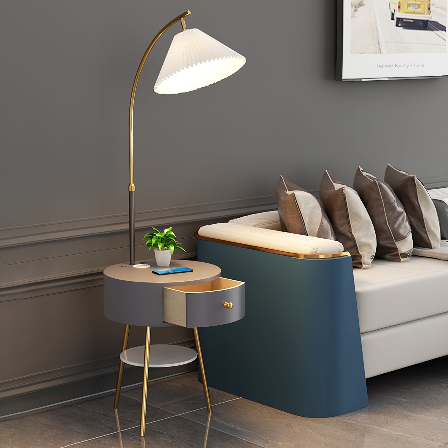 Pleated Fabric Drawer Floor Lamp - Lumpaz