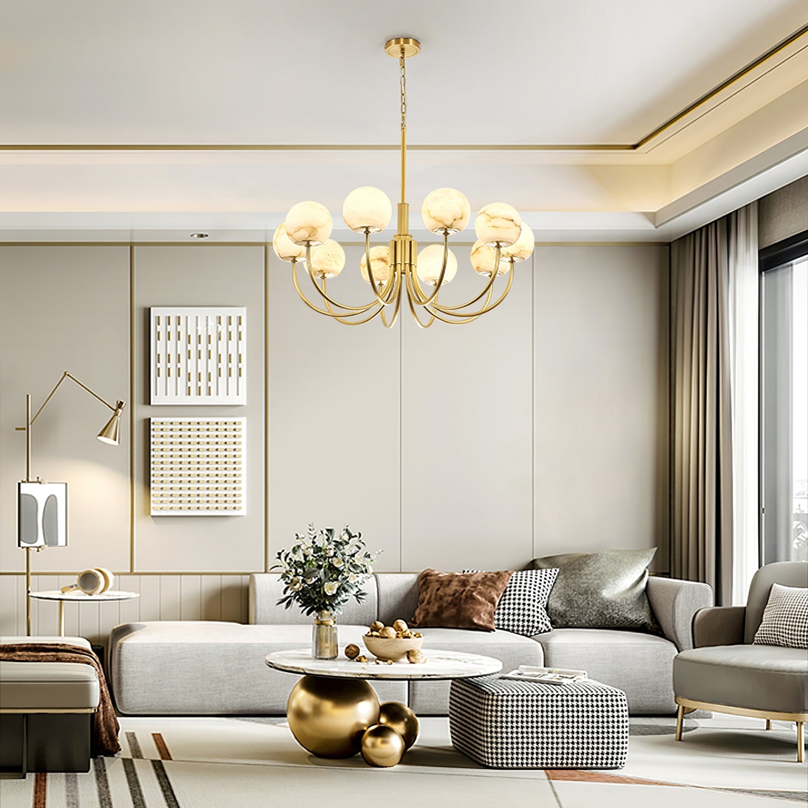 Brass Alabaster Round Chandelier - Lumpaz