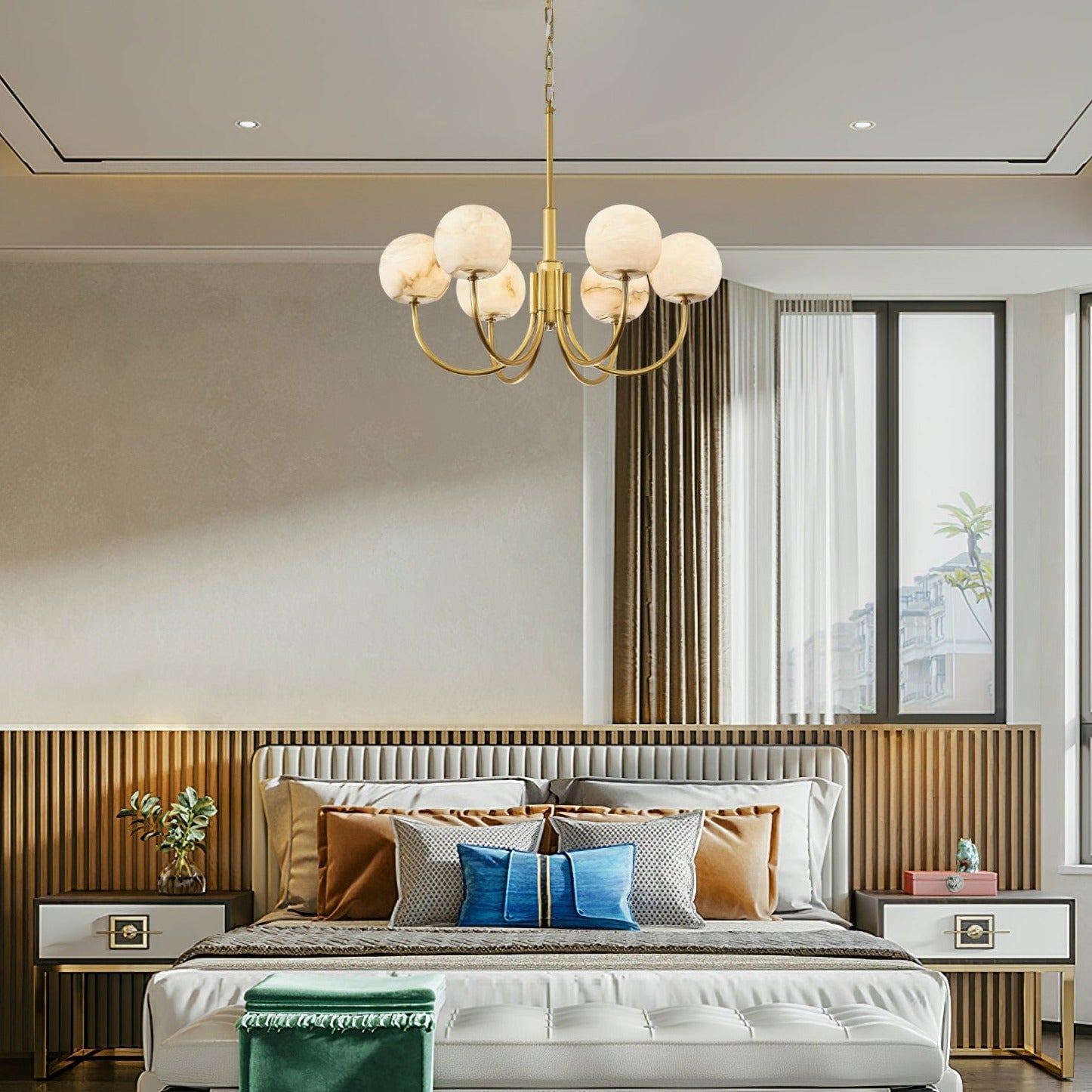 Brass Alabaster Round Chandelier - Lumpaz