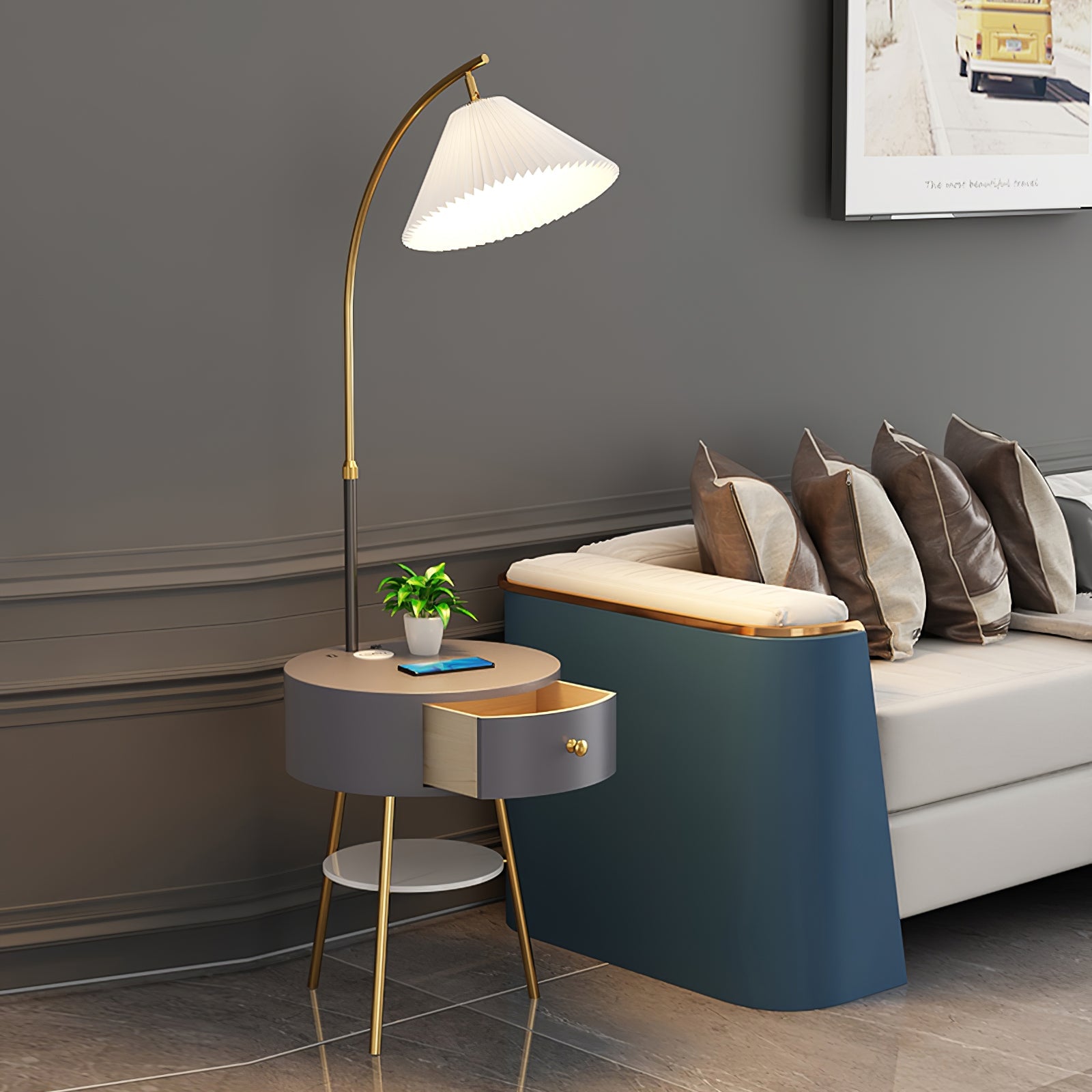 Pleated Fabric Drawer Floor Lamp - Lumpaz