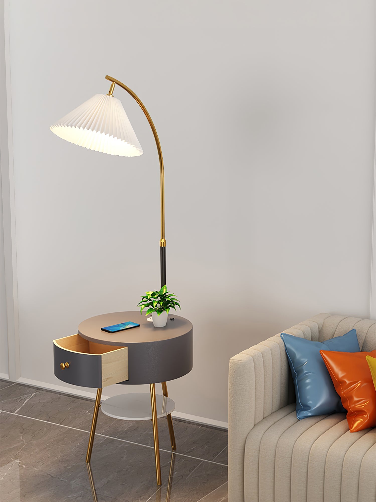 Pleated Fabric Drawer Floor Lamp - Lumpaz