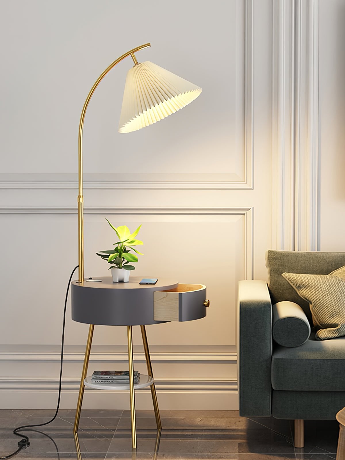 Pleated Fabric Drawer Floor Lamp - Lumpaz