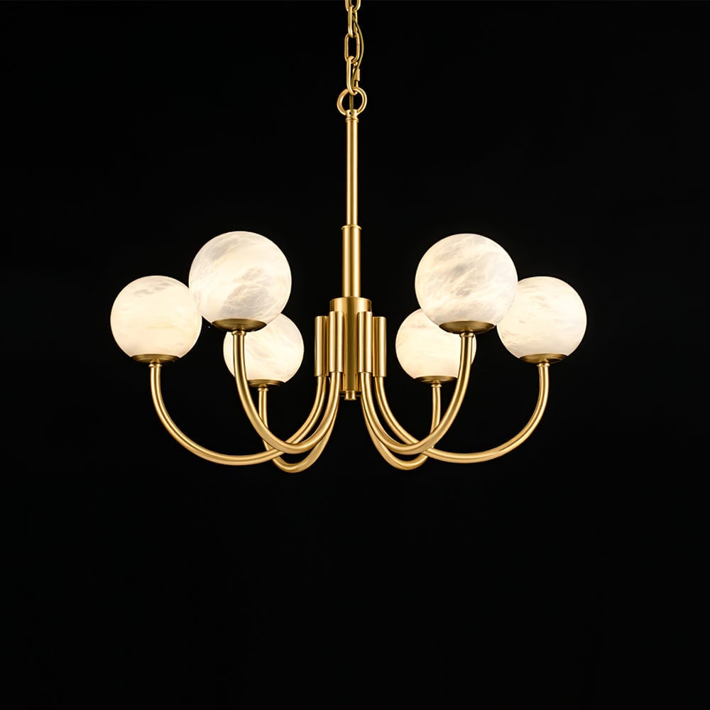 Brass Alabaster Round Chandelier - Lumpaz