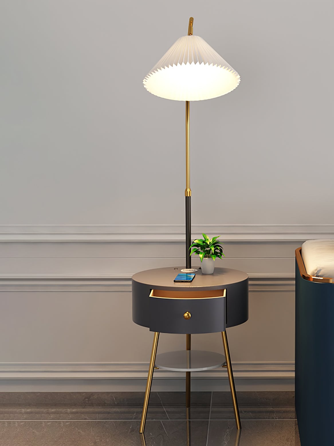 Pleated Fabric Drawer Floor Lamp - Lumpaz