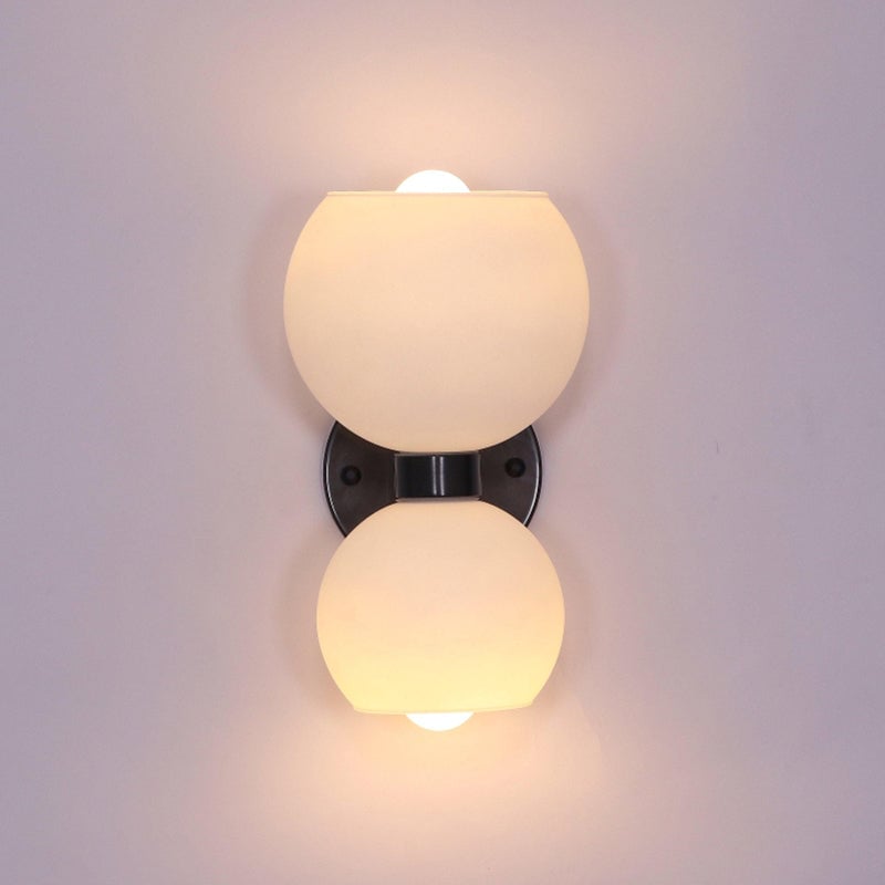 Round White Glass Bedroom Wall Lamp - Lumpaz
